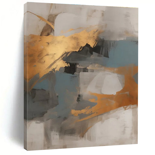 “Gray - Gold - Blue Abstract Blocks” ，Abstract Acrylic Painting CT0848