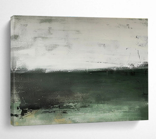 Muted Green and White Horizons Subtle Color Block Abstract Painting On Canvas DKH264