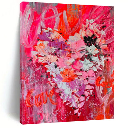 “Pink Floral with ‘Love’” – Romantic Flower Painting CT1197