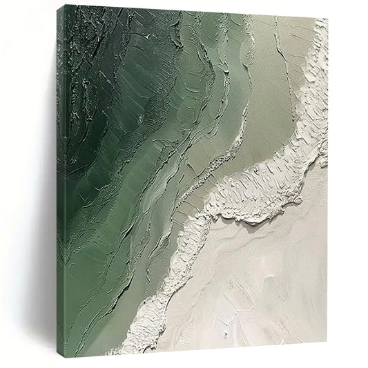 “Textured Green & White Abstract” - Abstract Painting On Canvas CT2353