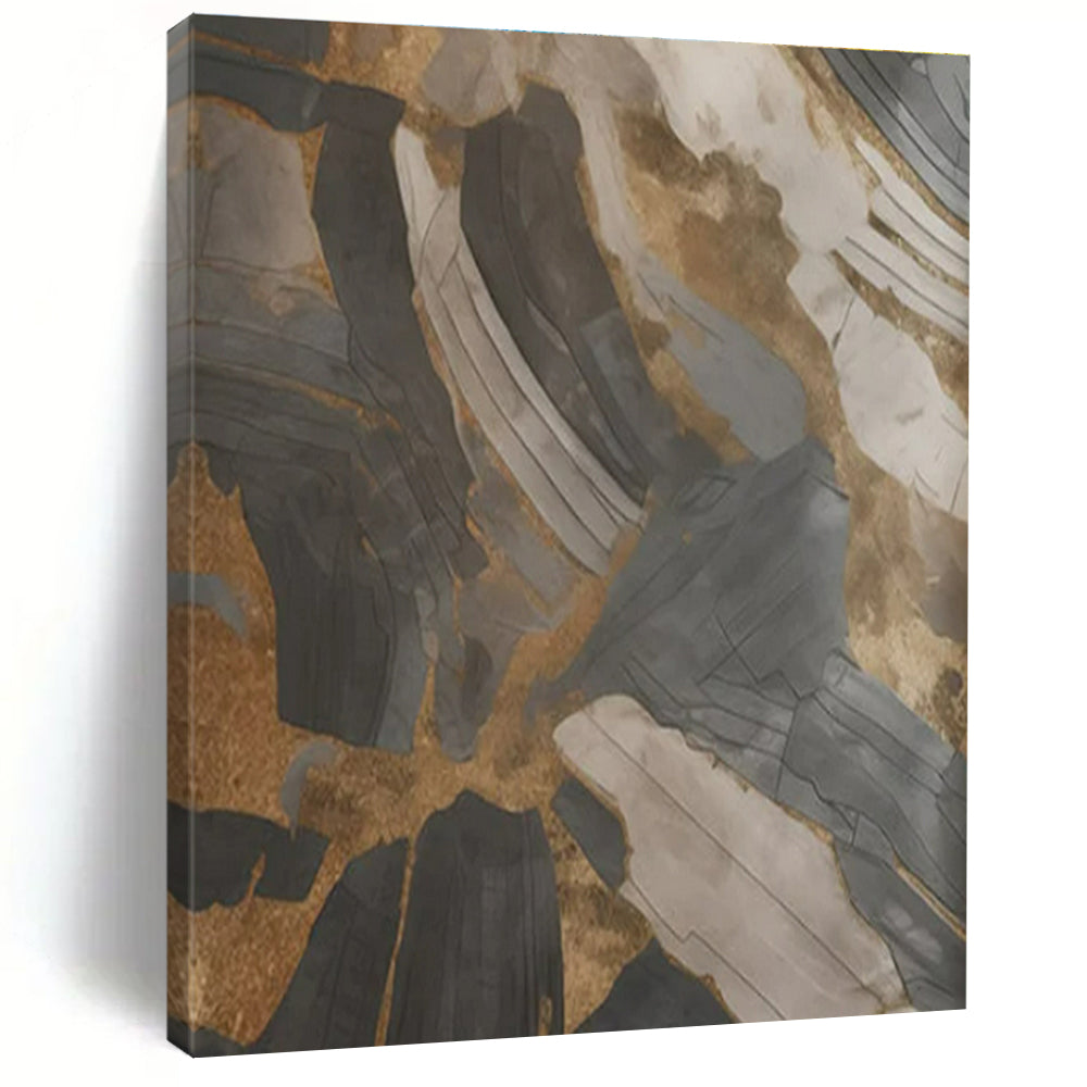 “Gray - Gold Abstract Textures” ，Abstract Mixed - Media Painting CT0849