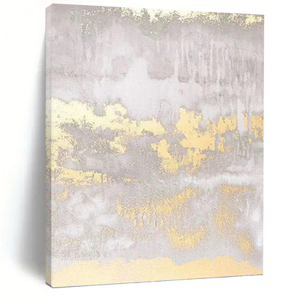 “Gray - Gold Abstract Textures” - Gray, Gold & White Metallic - Accented Painting On Canvas DKH0951