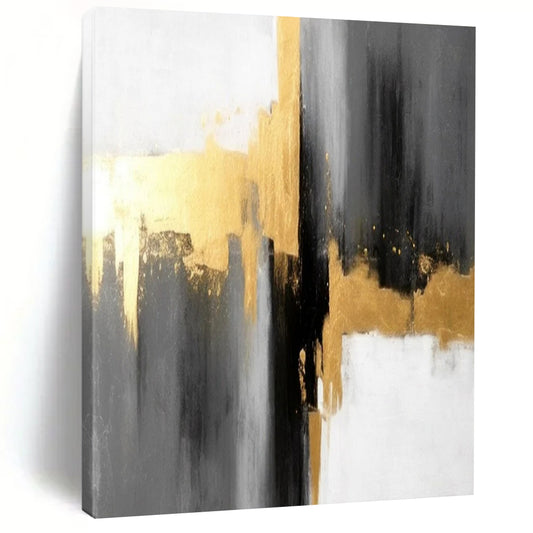 “Gray - Gold - White Abstract” - Abstract Expressionist Painting On Canvas DTP076