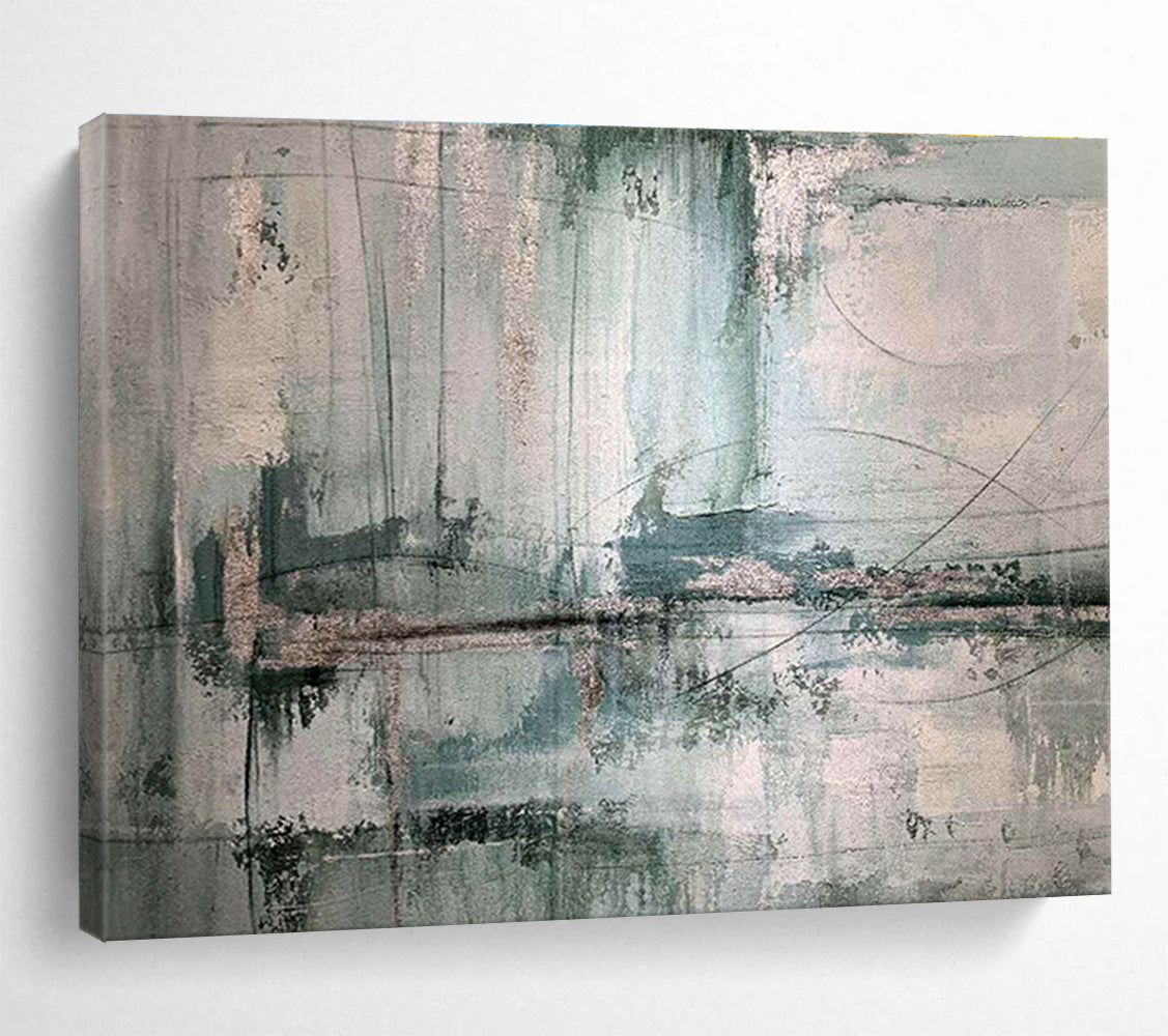 Urban Layers Gray and Teal Abstract Textures Painting On Canvas DKH178