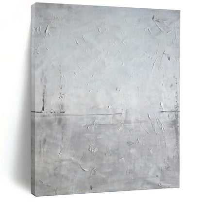 “White Textured Stillness” - Gray & White Minimalist Textured Painting On Canvas DKH1581