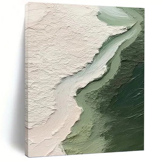 Textured Green and White Abstraction - Impasto Abstract Painting On Canvas DKH1382
