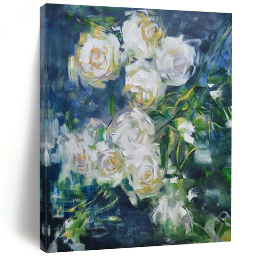 “White Rose Impasto” ，Impasto Floral Painting CT0892