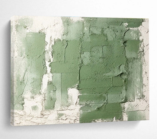 Textured Green and White Abstract Painting On Canvas DKH274