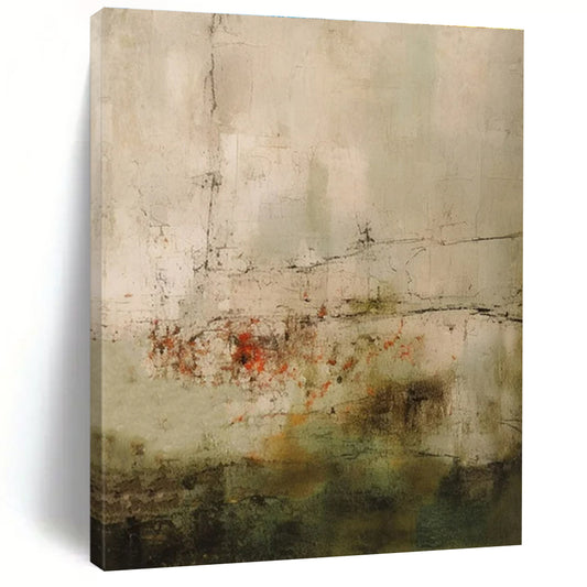 Muted Tones with Red Accents & Textured Layers - "Faded Memories" - Abstract Mixed - media Painting CT1469