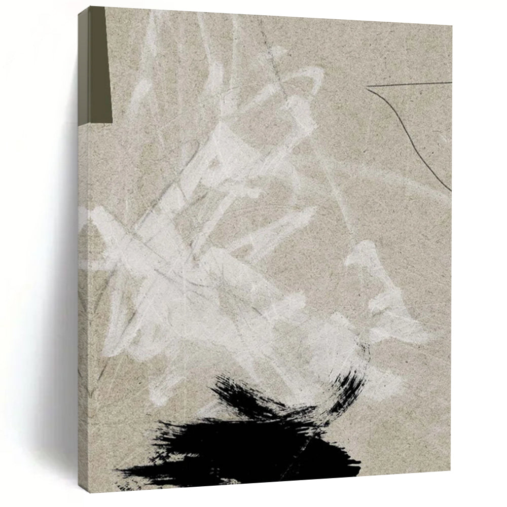 “Neutral Abstract Marks” - Beige, White, Black Abstract Painting On Canvas DTP237