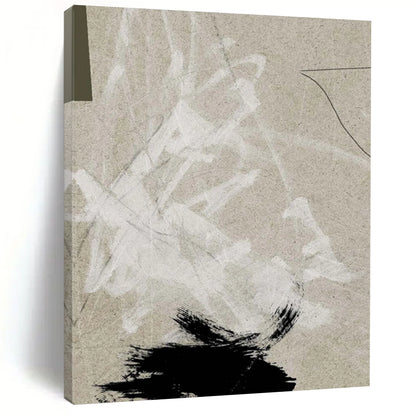 “Neutral Abstract Marks” - Beige, White, Black Abstract Painting On Canvas DTP237