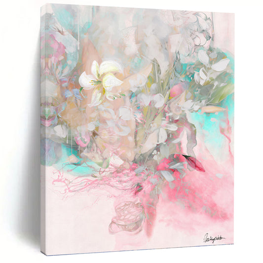 “Soft - Colored Floral Bouquet” - Dreamy Watercolor Painting On Canvas DKH1084