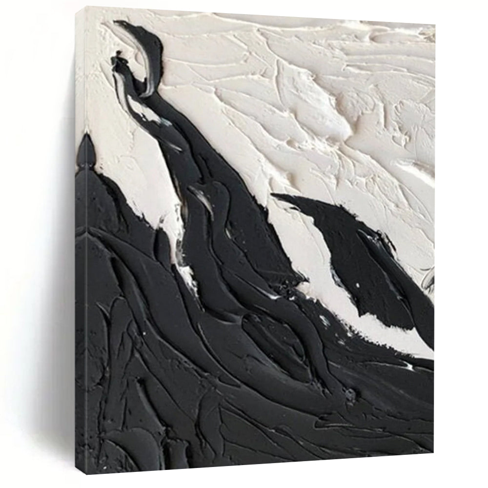 “Black, White Textured Peaks ‘Mountain Serenity’” - Abstract Impasto Painting On Canvas DTP395