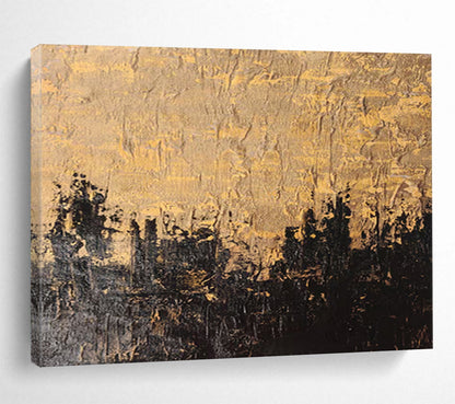 “Textured Gold and Black - Abstract Landscape” Painting On Canvas DKH020