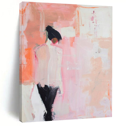 “Minimalist Figure in Pink” - Pink & Black Abstract Figure Painting On Canvas CT2205