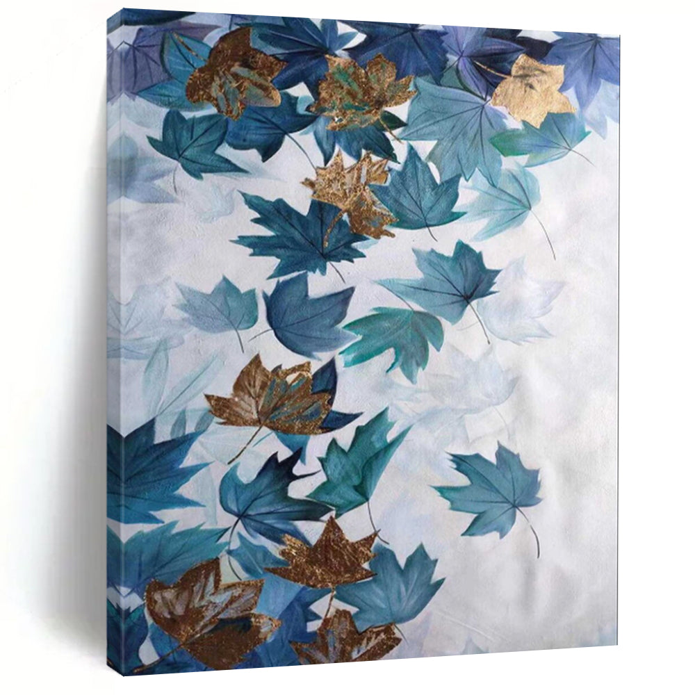 “Teal Leaves with Golden Accents” – Botanical Acrylic Painting CT2078