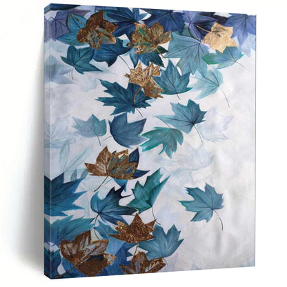 “Teal Leaves with Golden Accents” – Botanical Acrylic Painting CT2078
