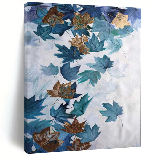 “Teal Leaves with Golden Accents” – Botanical Acrylic Painting CT2078