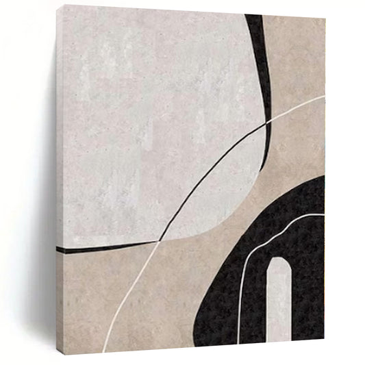 “Beige - Black - White Geometric Curves” – Geometric Abstract Painting CT1162