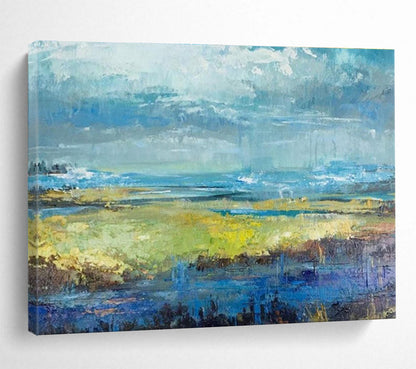 Abstract Coastal Landscape in Blue and Green Painting On Canvas DKH190