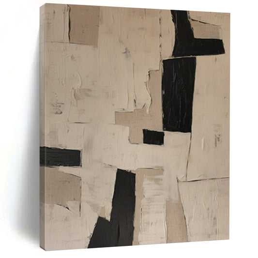 “Black - White Geometric Collage” ，Abstract Geometric Mixed - Media Art CT0955