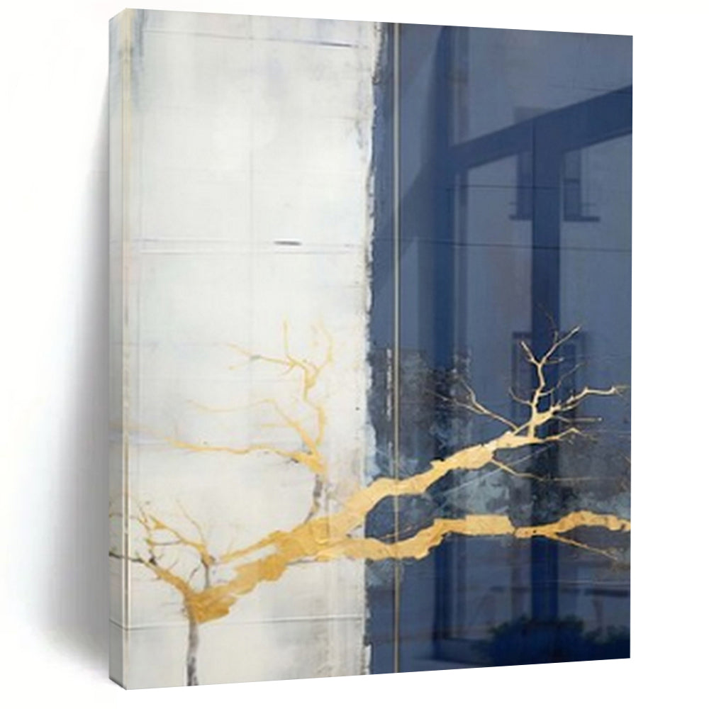 “Gold Branch on Neutral” – Mixed - Media Abstract Art CT1049