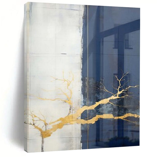 “Gold Branch on Neutral” – Mixed - Media Abstract Art CT1049