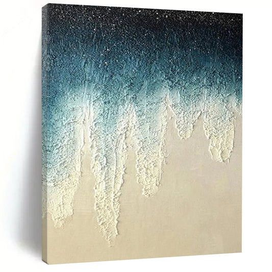“Blue, White Dripping Texture ‘Celestial Tears’” - Impasto Abstract Painting On Canvas DTP343