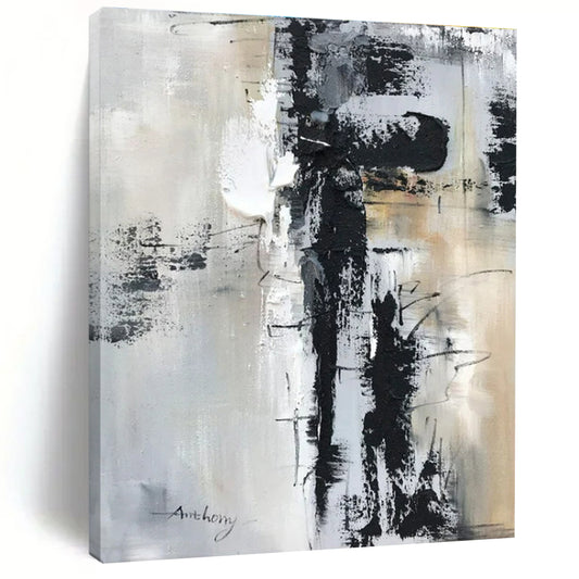 “Black - White - Gray Textured Abstraction” ，Abstract Acrylic Painting CT0799