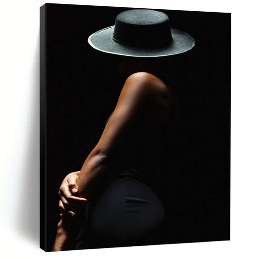 “Black Silhouette of a Woman in Hat” - Figurative Painting On Canvas DKH1606