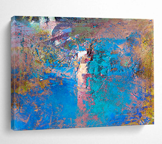 “Blue & Colorful Textured Abstraction” Impasto Abstract Painting On Canvas DKH366