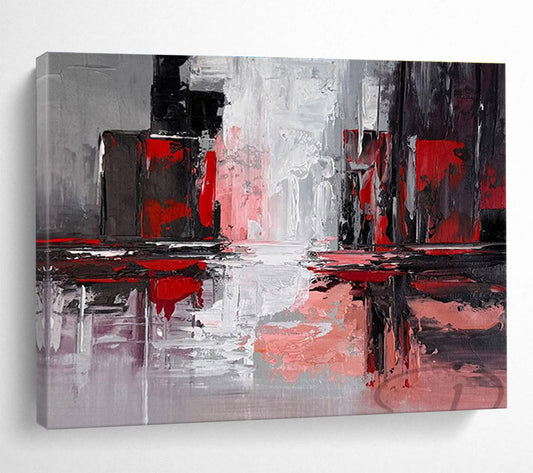 Red and Gray Urban Reflections Cityscape Inspired Abstract Painting On Canvas DKH263
