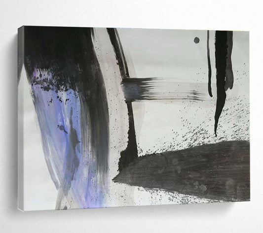 “Black, White, and Purple Abstract” - Minimalist Abstract Painting On Canvas DKH852