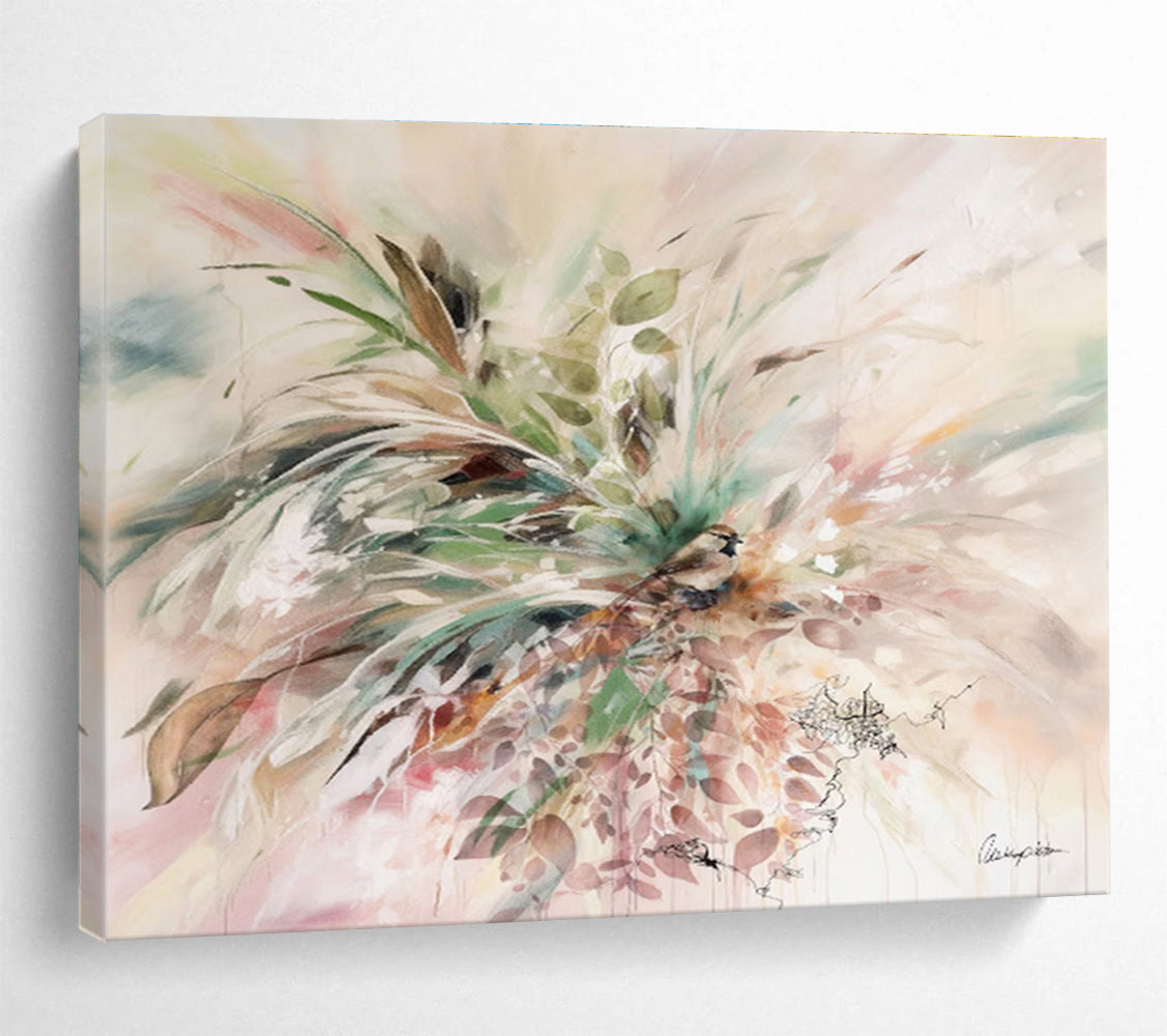 “Nature’s Bouquet with Bird” Impressionist - Style Nature Painting On Canvas DKH535