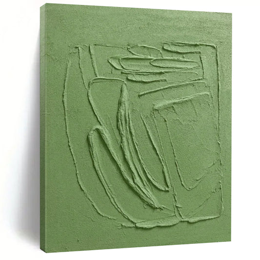 Green Textured Relief - Minimalist Textured Sculptural Painting On Canvas CT2281