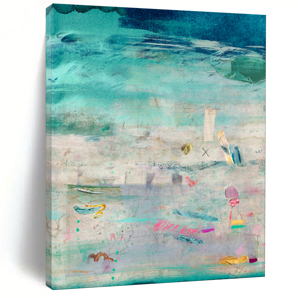 Teal, Mixed Media Collage - "Coastal Memories" - Mixed - media Abstract Art CT1843