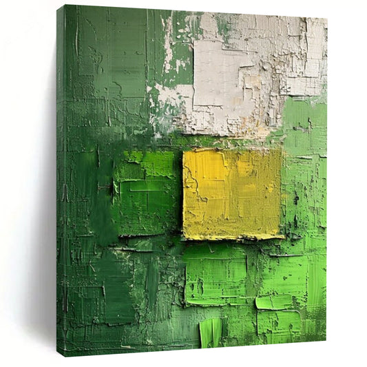 “Green - Yellow Textured Squares” - Impasto Abstract Painting On Canvas DTP029