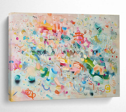 Whimsical Abstract Doodles - Colorful Marks and Playful Symbols Painting On Canvas DKH059