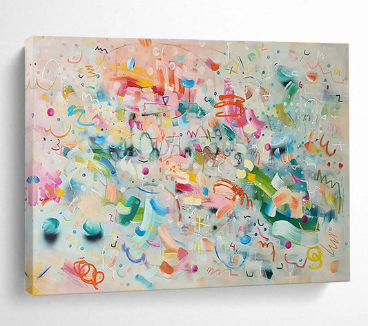 Whimsical Abstract Doodles - Colorful Marks and Playful Symbols Painting On Canvas DKH059