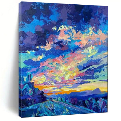 “Vibrant Sunset Road” – Impressionistic Landscape Painting On Canvas CT2112