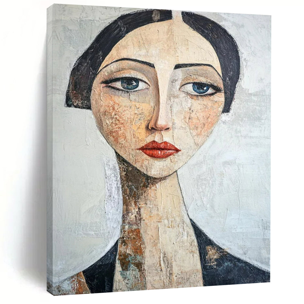 “Vintage Portrait” - Earth - toned Abstract Portrait Painting On Canvas CT2218