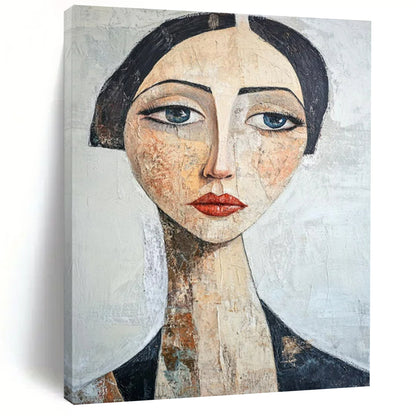 “Vintage Portrait” - Earth - toned Abstract Portrait Painting On Canvas CT2218