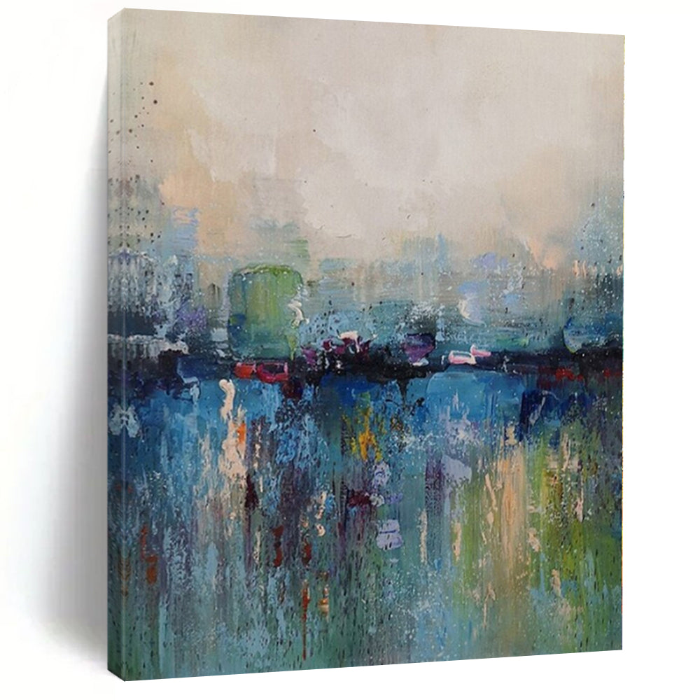“Colorful Blurred Cityscape Reflection” – Abstract Cityscape Painting CT1120