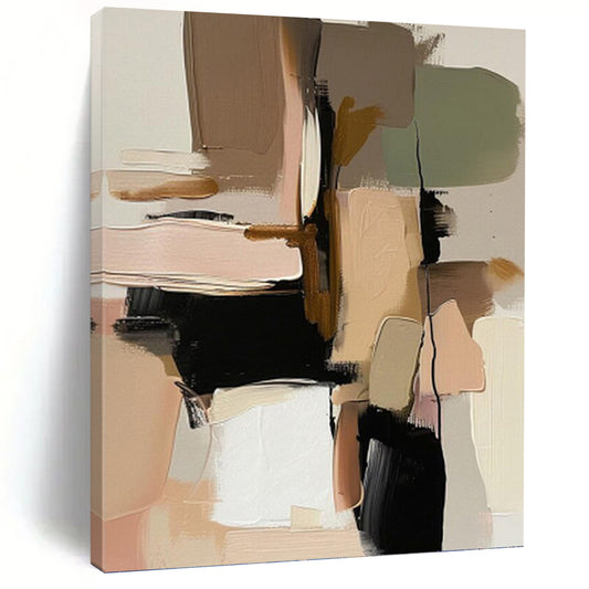 Earth Tones & Black Shapes - Abstract Geometric Painting On Canvas DKH1240
