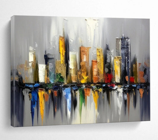 “Colorful Cityscape Reflection” Cityscape Painting On Canvas DLZ067