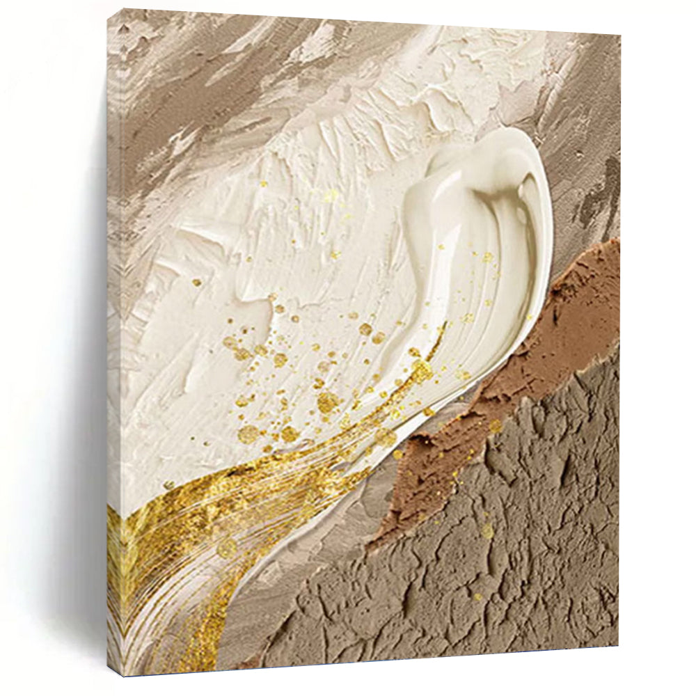 Elegant Beige, White, and Gold Abstract - Abstract Painting On Canvas DKH1487