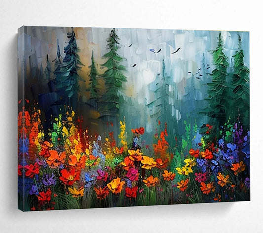 “Rainbow Forest Wildflowers” - Enchanting Landscape Painting On Canvas DKH839