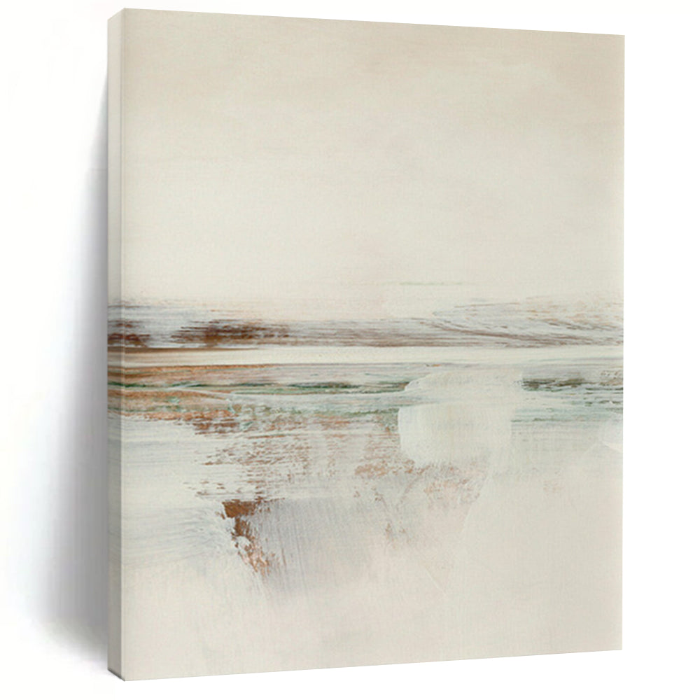 “Soft Tones Coastal View” - Beige, Blue, Green Abstract Landscape Painting On Canvas DTP225