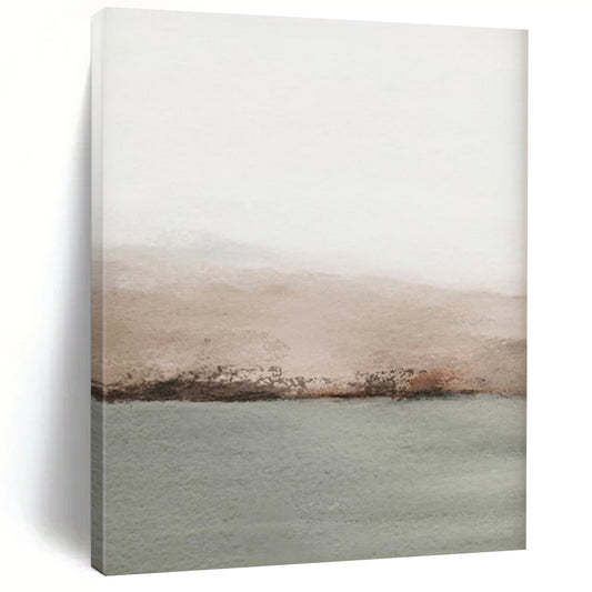 “Simple Horizon Calm” – Minimalist Watercolor Landscape with Beige, Gray, and Green Hues CT2062