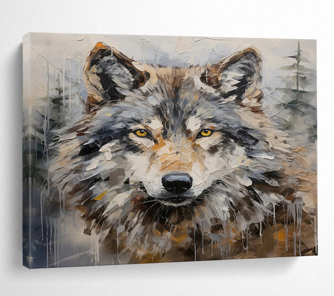 “Textured Wolf Portrait” Animal Painting On Canvas DLZ078